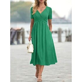 Women's Midi Dress A Line Dress Summer Dress Casual Daily Regular Fit Plain Short Sleeve V Neck Blue Red Green Gray Summer Spring