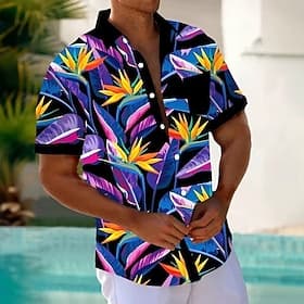Men's Leaf Tropical Plants Summer Hawaiian Shirt Button Up Shirt Aloha Shirt Short Sleeve Hawaiian Casual Vacation Summer Spring Turndown 3D Print Collared Shi