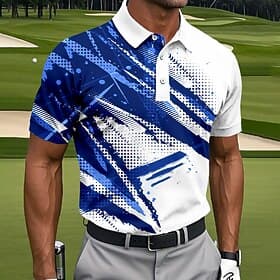 Men's Geometric Golf Sports Polo Shirts Short Sleeve Polo Shirts Collared Shirts Casual Athleisure Buttons Summer Spring Blue Green Gray