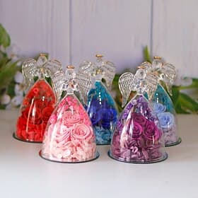 Gifts for Women Preserved Rose Forever Flower in Glass Angel Figurines Fresh Flowers Mothers Day Birthday Gifts for Mom Real Red Roses for Grandma Sister Wife