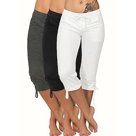 Women's Capri Pants Chinos Leggings Streetwear Casual Calf-Length Medium Waist Plain Drawstring Pocket Comfy Comfort Stretchy Daily Outdoor Vacation Blue Black