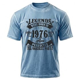 50th Birthday Legends Were Born In 1976 Aged Perfectly Genuine One Of A Kind Blue Mineral Wash Men Short Sleeve T Shirt Clothing Apparel S M L XL XXL XXXL