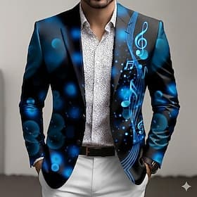 Men's Notes Blazer Jacket Coat Fashion Comfortable Breathable Artistic Casual Daily Party Evening Wear 3D Print Buttons Multi Pocket Fall  Winter Spring Notch