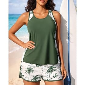 Women's Ruched Tankini Bathing Suit 2 Pieces Floral UV Protection Elastic Sleeveless Swimwear Surfing Diving Swimming Summer thumbnail 2