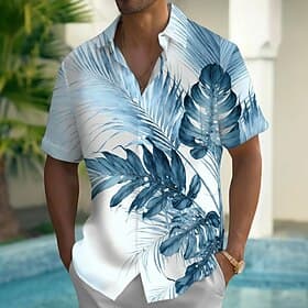 Men's Gradient Color Palm Leaf Tropical Plants Summer Hawaiian Shirt Button Up Shirt Aloha Shirt Short Sleeve Hawaiian Casual Vacation Summer Spring Turndown 3 thumbnail 2