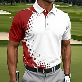 Men's Geometic Golf Sports Polo Shirts Short Sleeve Polo Shirts Collared Shirts Casual Athleisure Buttons Summer Spring Blue Black Red