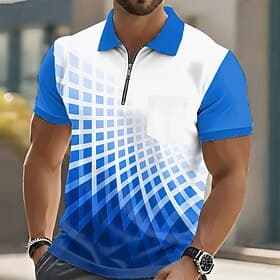 Men's Geometic Polo Shirts Short Sleeve Polo Shirts Collared Shirts Business Casual Outdoor Athleisure Holiday Pocket 3D Print Quarter Zip Polo Summer Spring