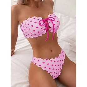 Women's Swimwear Bikini 2 Piece Cheeky Swimsuit Slim Backless Vacation Beach Wear Heart Strapless Sleeveless Bathing Suits