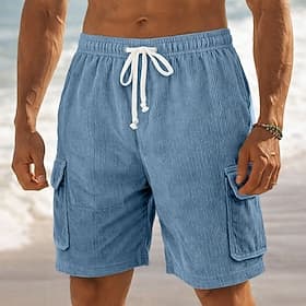 Men's Shorts Casual Shorts Corduroy Shorts Pocket Elastic Waist Plain Comfort Breathable Short Outdoor Vacation Daily Wear Fashion Streetwear Blue Black Micro-