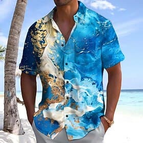 Men's Marble Abstract Liquid Art Color-blocking Shirt Summer Shirt Button Up Shirt Short Sleeve Fashion Casual Outdoor Vacation Dailywear Summer Spring Turndow