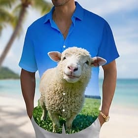 Men's Animal Cow Sheep Summer Hawaiian Shirt Button Up Shirt Aloha Shirt Short Sleeve Funny Vacation Beach Wear Summer Spring Turndown 3D Print Collared Shirts