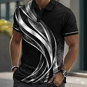 Men's Geometic Line Polo Shirts Short Sleeve Polo Shirts Collared Shirts Casual Athleisure Buttons Summer Spring Blue Purple