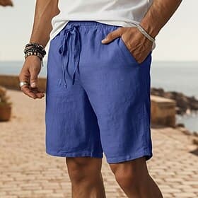 Men's Shorts Linen Shorts Summer Shorts Beach Shorts Baggy Shorts Drawstring Elastic Waist Straight Leg Plain Solid Comfort Breathable Knee Length Daily Outdoo