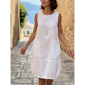 Women's Knee Length Dress Boho Dress Sundress Casual Dress Cotton Dress Elegant Fashion Modern Outdoor Vacation Going out Regular Fit Plain Sleeveless U Neck B