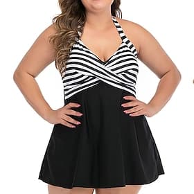 Damen Neckholder-Bikini-Oberteil Badeanzug Badeanzüge Streifen UV Schutz Elastisch Ärmellos Bademode Badeanzug Surfen Tauchen Schwimmen Sommer