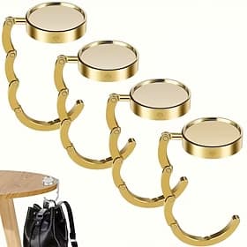 4PCS Foldable Metal Handbag Hooks, Portable and Non-Slip, Multi-Functional Gold Tone, Suitable for Tables, Wallet Storage, Women's Bags, Student Backpack Hooks