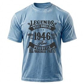 80th Birthday Legends Were Born In 1946 Genuine One Of A Kind Quality Limited Edition Aged Perfectly All Original Parts Mens Blue Mineral Wash T Shirt Clothing