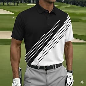 Men's Golf Line Sports Polo Shirts Short Sleeve Polo Shirts Collared Shirts Casual Athleisure Buttons Summer Spring Blue Black Navy Blue