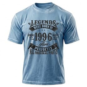 Legenden zum 30. Geburtstag – geboren 1996, perfekt gealtert, alle Originalteile. Herren-T-Shirt in Blau mit Mineralwaschung, Größen S, M, L, XL, XXL und XXXL.