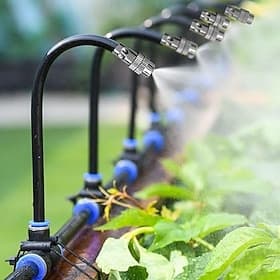 Outdoor Misting Cooling System with Adjustable 360° Misting Nozzles, Automatic Irrigation Watering System for Garden, Patio, Greenhouse, Cooling Humidifying