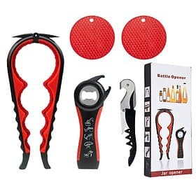 Jar Opener for Weak Hands, Seniors with Arthritis, 5 in 1 Multi Function Bottle Opener Lid Opener For Arthritic Hands with Non Slip Rubber Jar opener Gripper P