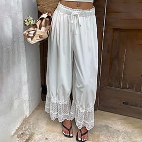 Women's Trousers Summer Pants Beach Pants Vacation Fashion Casual Daily Full Length High Waist Solid Color Plain Drawstring Lace Wide Leg Comfort Quick Dry Sof