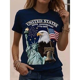 Independence Day American Anniversary Patriotic Women's T Shirt Graphic National Flag Vintage Stylish Classic Short Sleeve Crew Neck Round Neck Daily Weekend P thumbnail 2