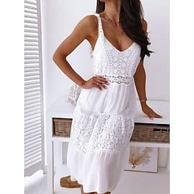 Women's Mini Dress A Line Dress Summer Dress Casual Daily Regular Fit Plain Sleeveless V Neck White Summer