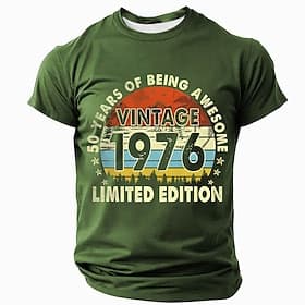 50th Birthday 50 Years Of Being Awesome Vintage 1976 Limited Edition Mens Army Green Short Sleeve T Shirt Clothing Apparel S M L XL XXL XXXL