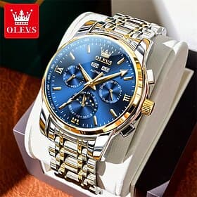 New Olevs Brand Men'S Business Watch Decoration, Featuring Moon Phase, Calendar, 24-Hour Indicator, Week Display. Fully Automatic Mechanical Watch With Multipl
