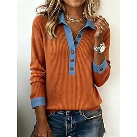 Women's Tee Punk Active Long Sleeve Lapel Regular Tops Home Work Street Blue Black Orange Green khaki Spring Fall Winter