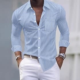 Men's Shirt Dress Shirt Non Iron Shirt Button Up Shirt Plaid Casual Daily Blue Black Yellow Pink Long Sleeve Turndown All Seasons Clothing Apparel Patchwork