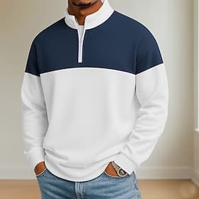 Men's Color Block Polo Long Sleeve Standing Collar Athleisure Vacation Athleisure Casual Daily 3D Print Spring Fall Blue Black Yellow