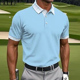 Men's Golf Sports Polo Shirts Short Sleeve Polo Shirts Collared Shirts Casual Athleisure Buttons Summer Lake blue Navy Blue Purple