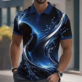 Men's Geometic Polo Shirts Short Sleeve Polo Shirts Collared Shirts Casual Athleisure Buttons Summer Spring Blue Purple Green