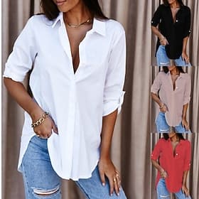 Women's Blouse Buttons Solid Color Elegant Stylish Casual Long Sleeve Shirt Collar Long Tops Daily Black White Pink Red Spring Fall Winter