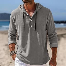 Men's Shirt Casual Shirt Corduroy Shirt Blue White Navy Blue Gray Long Sleeve Plain Hooded Casual Daily Hooded Clothing Apparel Vintage Fashion Streetwear Dail