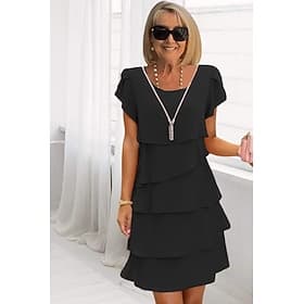 Femmes Mini Robe Robe de Cocktail Robe d'invité de mariage Robe en Chiffon Robe à Volants Élégant Soirée Date Sortir Coupe régulière Couleur Unie Manche Courte