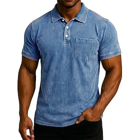 Chemise acid wash pour hommes SoftFade™ chemise polo en coton décontractée vacances col à revers col polo côtelé manches courtes mode vintage couleur unie vint