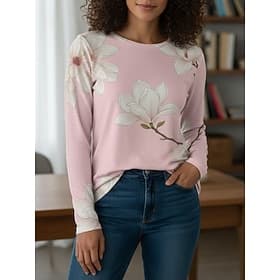 Women's T Shirt Print Floral Graphic Fashion Stylish Casual Long Sleeve Crew Neck Regular Tops Daily Weekend Vacation Wear Yellow Pink Purple Green Summer Spri