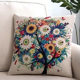 Four Seasons Linen Pillow Covers Orchid Tree of Life Vibrant Colorful Floral Design for Sofa Bed