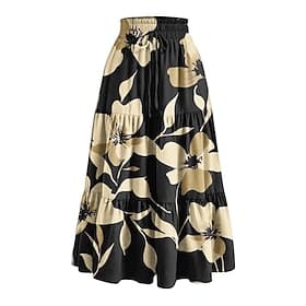 Women's Vacation Skirt Bohemia Fashion Casual Maxi High Waist Skirts Floral Print Micro-elastic Daily Street Sage Green Black Yellow Purple Spring