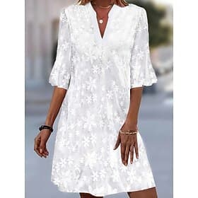 Women's Mini Dress Lace Dress White Dress Elegant Fashion Modern Outdoor Vacation Going out Regular Fit Floral Flower Half Sleeve V Neck White Summer Spring