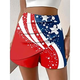 Independence Day PatrioticWomen's Chinos Shorts Vacation Vintage Casual Short High WaistPants Graphic Flag Pleated Inelastic Daily Outdoor Vacation Red Purple