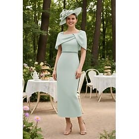 Sheath Column Ankle Length Tea Length Wedding Guest Dress Formal Dresses Derby Dress Mother of the Bride Dress Short Sleeve Boat Neck Off Shoulder Elegant Vint