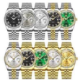 OLEVS Men Quartz Watch Luxury Large Dial Fashion Rhinestone Luminous Calendar Date Waterproof Stainless Steel Watch