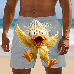 Herren Cartoon Lustig Ente Badehosen Badeshorts Boardshorts Mittlere Taille Hawaiianisch Strandurlaub Seitentaschen Netzfutter Elastischer Kordelzug in der Tai thumbnail 2