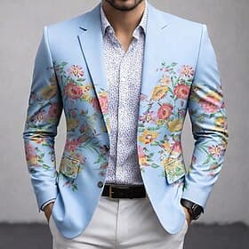 Men's Floral Print Blazer Jacket Coat Comfortable Breathable Artistic Casual Daily Formal Party Evening Wear 3D Print Buttons Multi Pocket Fall Winter Spring