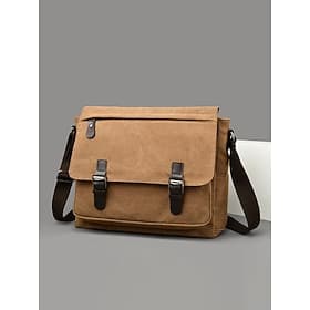 Men's Canvas Messenger Bag, Multi-Color Large Capacity Shoulder Crossbody Satchel, Casual Vintage Style Laptop Travel Work Bag for Daily Commuting, Outdoor Lei