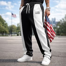 Men's Sweatpants Straight Leg Sweatpants Drawstring Pocket Elastic Waist Color Block National Flag Comfort Full Length Casual Daily Outdoor Vacation Fashion Bl